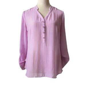 ANA Button Down Purple Heart Print Sheer Long sleeve Shirt for Women